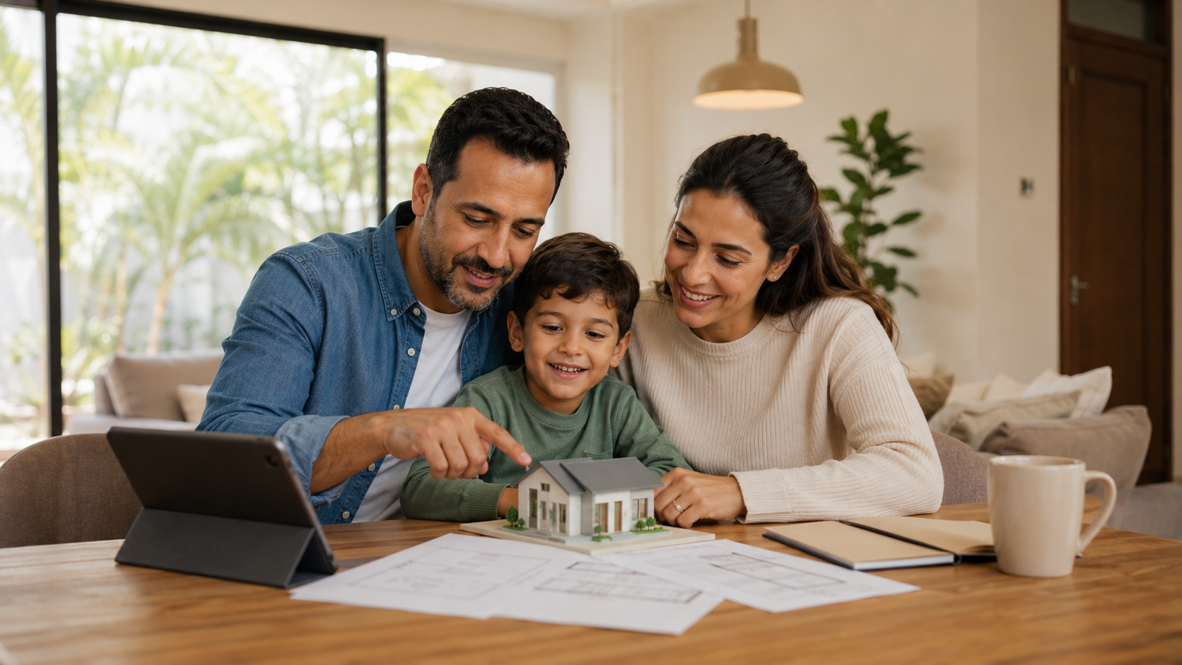 Famille marocaine planifiant son projet immobilier