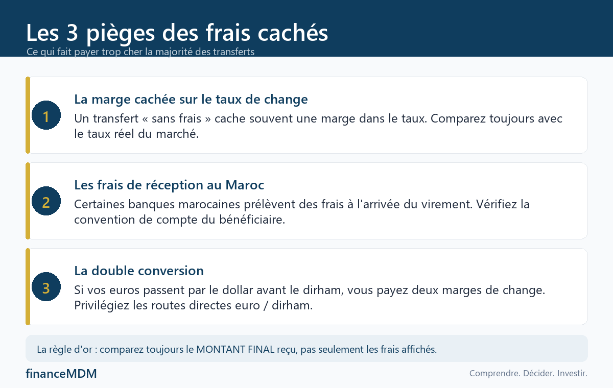 Infographie : les 3 pièges des frais cachés sur les transferts d argent vers le Maroc